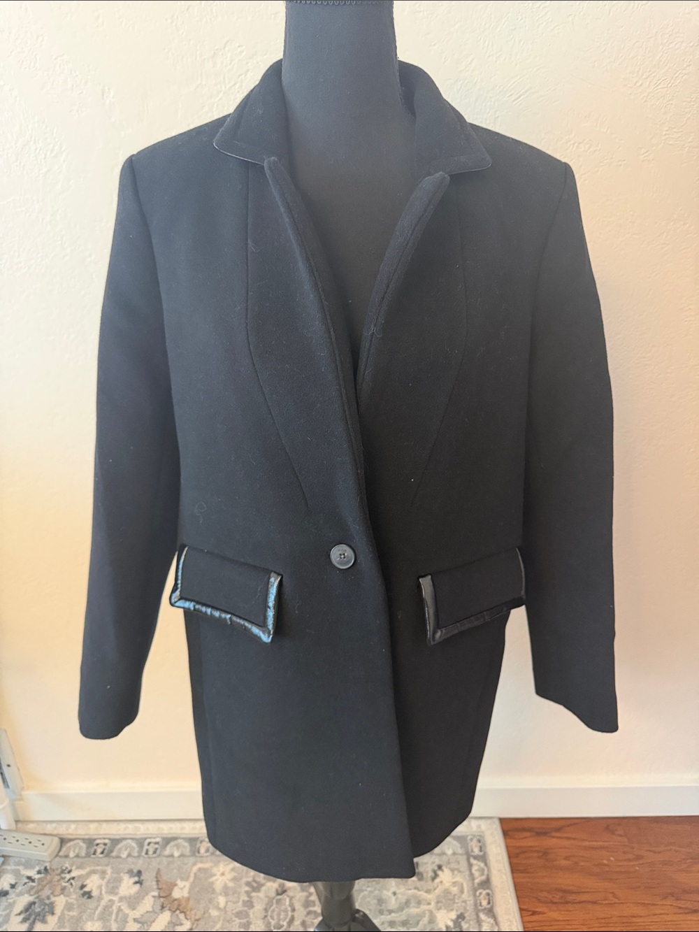 EUC MAJE WOOL Black Women's Single-Button Wool-Blend Coat SIZE 38